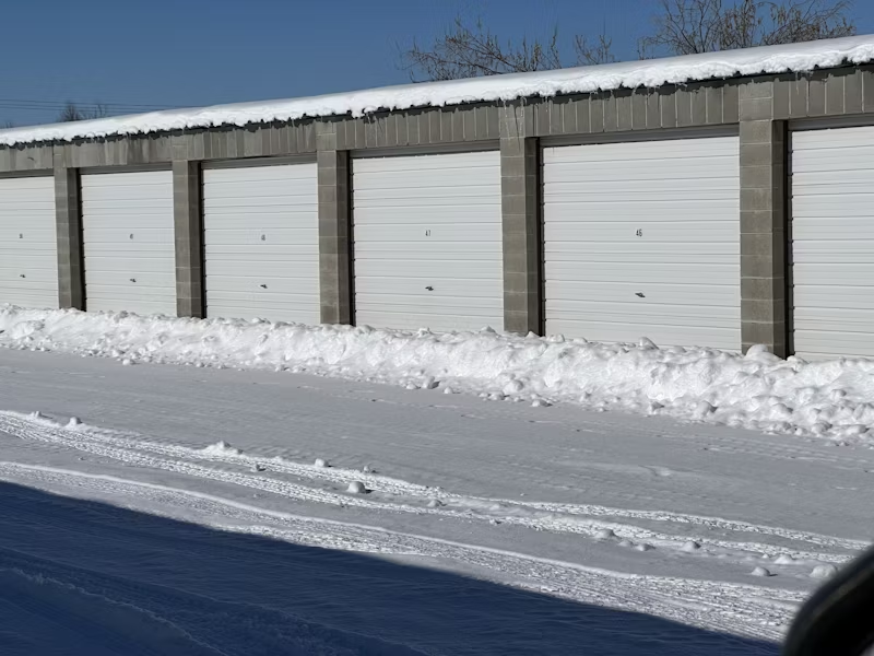 Storage units with snow outside