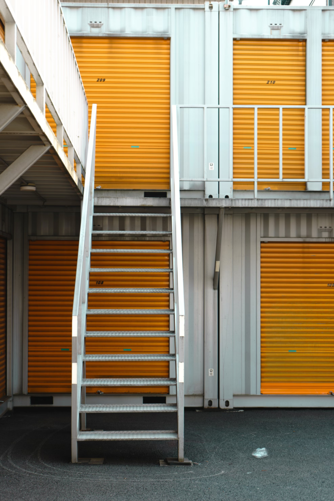 Yellow storage unit with ladder