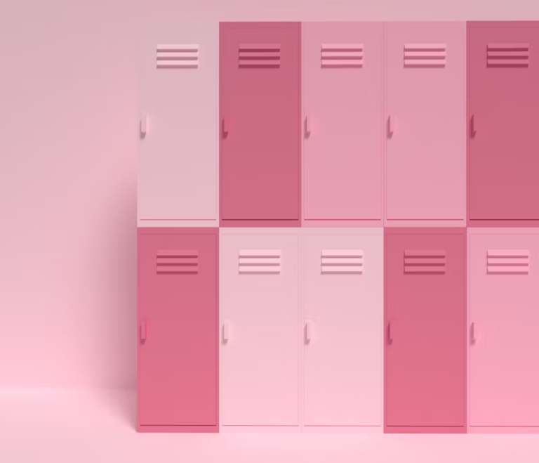 Dark and light pink locker storages